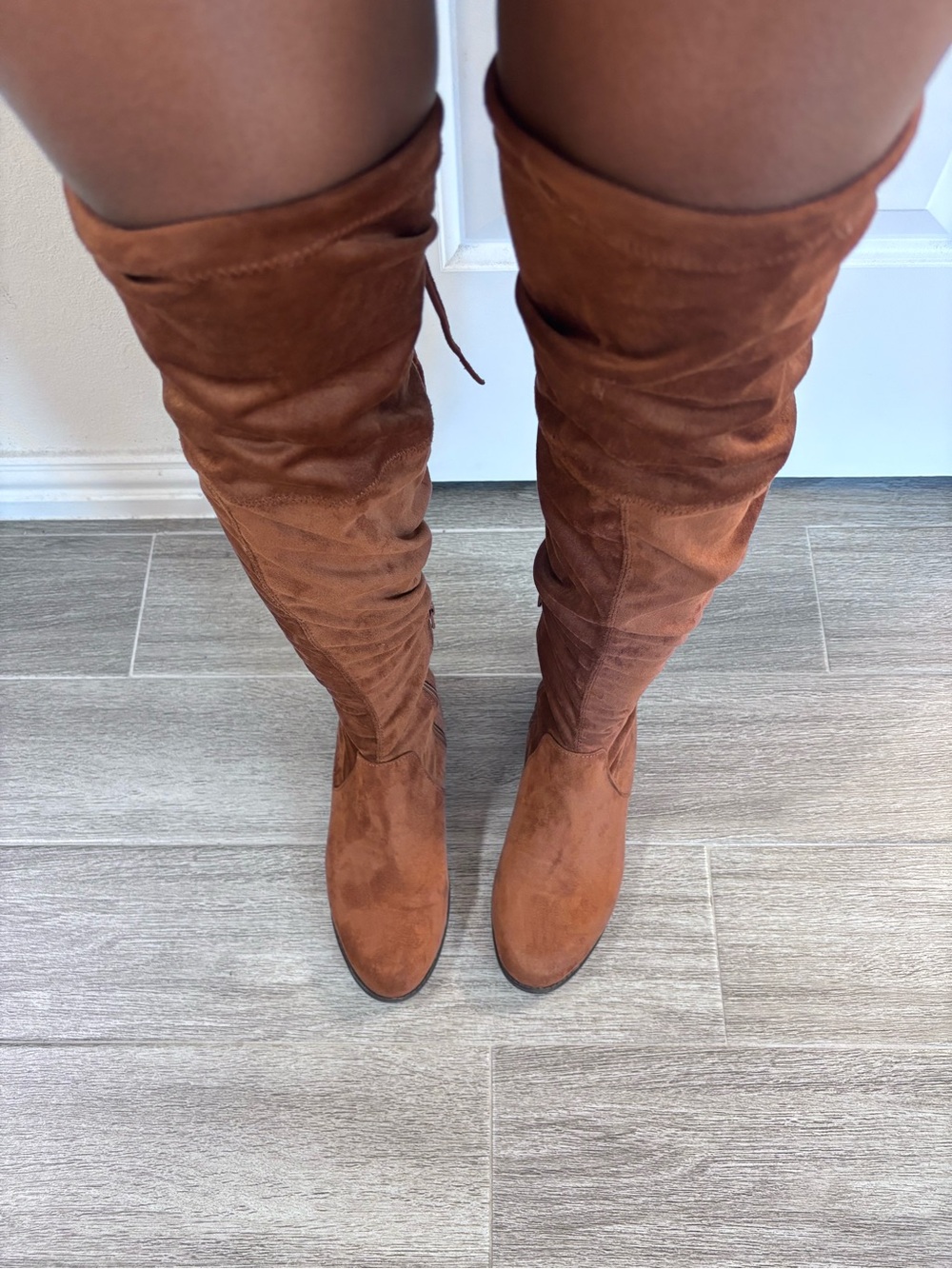 Over-the-Knee Suede Boots in Chestnut Brown - Women